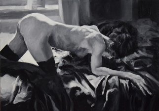 Kamila Ossowska; Labirynth, 2018, Original Painting Oil, 100 x 70 cm. Artwork description: 241 Oil painting on canvas in a monochrome range.  The resignation from colors gives an unreal character and an elegant and not distracting simplicity.  The impressionistic treatment of light and a valuable element makes the painting very painterly.  Light plays a key role - it gives life and emotional ...