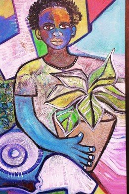 Gwendolyn Brooks; Color Me Green, 2011, Original Mixed Media, 30 x 30 inches. Artwork description: 241  A young woman with a plant! ...