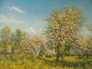 Petr Parkhimovitch; Golden Flower, 2017, Original Painting Oil, 80 x 60 cm. Artwork description: 241 Sunny May Day is filled with a golden fragrance of apple blossom.  Oil on canvasThe artwork on the stretcher, without a frame, signed on the front and back side, has a Certificate of Authenticity, certified by expertise.Offer your price. ...