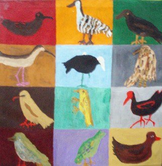 Patrice Tullai, '12 birds', 2006, original Painting Oil, 36 x 36  x 1 inches. Artwork description: 1911  oil on canvas painting of 12 birds of of Hawaii.  Bold colors, childlike style, contemporary.  ...