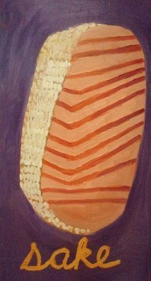 Patrice Tullai, 'sake with purple background', 2007, original Painting Oil, 14 x 22  x 1 inches. Artwork description: 1911  oil painting on wood of sake sushi ...