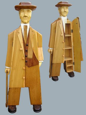 Paul Carbo; Frank Lloyd Wright, 2007, Original Furniture, 222 x 67 inches. Artwork description: 241   Custom, handmade, free- standing, stained wood cabinet as life- size caricature of Frank Lloyd Wright ...