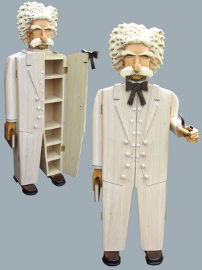 Paul Carbo; Mark Twain, 2009, Original Sculpture Wood, 1.9 x 5.8 inches. Artwork description: 241  Custom, handmade, free- standing, stained wood cabinet as life- size caricature of Mark Twain ...