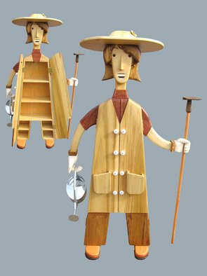 Paul Carbo; The Gardener, 2007, Original Sculpture Wood, 2 x 5.7 inches. Artwork description: 241  Custom, handmade, free- standing, stained wood cabinet as life- size caricature of The Gardener ...