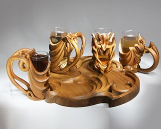 Pavel Sorokin; Elverd, A Beer Glass Set ..., 2011, Original Woodworking, 45 x 45 cm. Artwork description: 241  wood, wooden, exotic, carving, art- nouveau, modern, fantasy, dragons, monsters, carved, tropical, interior, decoration, decorative, home, hand- work, single item, hand- made, gift, premium, brown, yellow, warm, beer, glass, cristall, author' s collection, furnishings ...