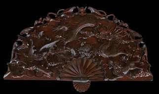 Pavel Sorokin, 'dinh carved wooden panno', 2015, original Woodworking, 100 x 40  x 5 cm. Artwork description: 1758  Dragons decorative fan- looking wall panel was made by famous Vietnamese carpenter. Carving is extremely delicate, based on my sketches and models. Dark rose- wood used for this panel is unique and rarely exists in the World. ...