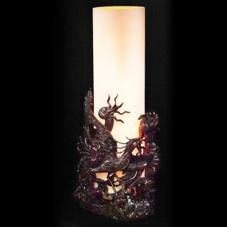 Pavel Sorokin; Table Lamp Carved Rose Wood, 2014, Original Furniture, 25 x 50 cm. Artwork description: 241 wooden interior lantern made of carved dark tinted rose wood. Matt glass,  dimmer, ...