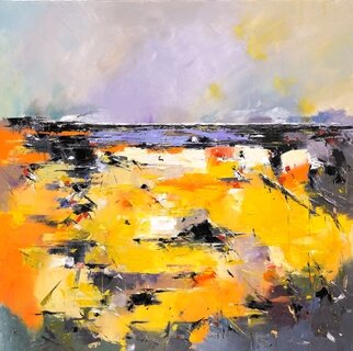 Stewart Phillips; Landscape Abstract In Yellow, 2023, Original Painting Oil, 32 x 32 inches. Artwork description: 241 Abstract landscape  using impasto  technique using mainly palette knife...