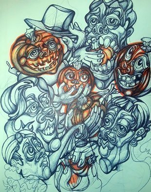 Pia Christina Distefano; Pumpkin Head, 2019, Original Drawing Pen, 8 x 11 inches. Artwork description: 241 Original artwork...