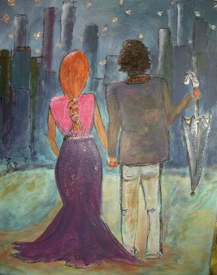 Katharina Eltringham; We Are Written In The Stars, 2012, Original Mixed Media, 16 x 20 inches. Artwork description: 241     Acrylic on canvas. A romantic stroll where the stars tell your story. Gesso and sparkle for added texture and visual delight.                ...