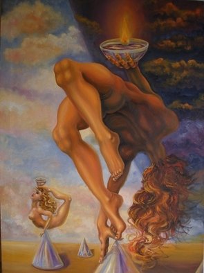 Olesya Novik; Frail Equilibrium, 2004, Original Painting Oil, 75 x 105 cm. Artwork description: 241 Show the wish of woman to keep equilibrium in relations ...