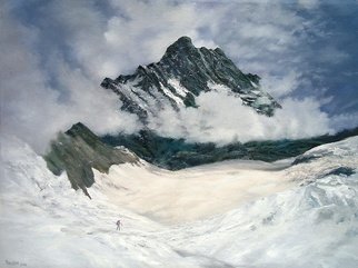 Priyadarshi Gautam; THE MOUNTAINEER, 2013, Original Painting Oil, 48 x 36 inches. Artwork description: 241        nature, mountains, trees , para- glider, clouds , landscapes       ...