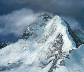 Priyadarshi Gautam; THE PARAGLIDER , 2013, Original Painting Oil, 48 x 36 inches. Artwork description: 241     nature, mountains, trees , para- glider, clouds , landscapes    ...