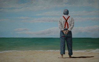 Peter Seminck, 'Still Waiting For Bonnie', 2016, original Painting Oil, 64 x 39.4  x 1 inches. Artwork description: 2103  manwaitingshadowseaoceanpeoplerealism ...