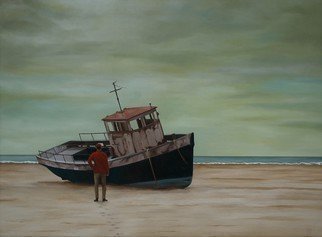Peter Seminck, 'Stranded', 2015, original Painting Oil, 47.2 x 35.4  x 0.5 inches. Artwork description: 1758  seafishermanbeachpeopleboatrealism ...