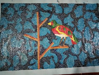 Henry Qarees; The Perch, 2020, Original Mosaic, 21 x 20 inches. Artwork description: 241 A colourful bird perched on a branch surrounded by absolute calm. Inspired by the many colorful birds of Kenya, Africa. . The piece   is done entirely in eggshells and is an original...