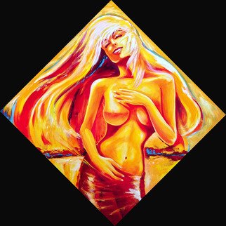 David Smith; Golden Dancer, 2013, Original Painting Acrylic, 100 x 100 cm. Artwork description: 241   Woman, Lady, beautiful, glamour, model, dancing,joy, love, nude, sunlight   ...