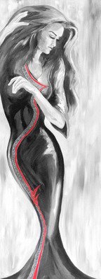 David Smith; Model Of Grace, 2013, Original Painting Acrylic, 35 x 145 cm. Artwork description: 241  Woman, Lady, beautiful, glamour, model, dancing,joy, love. black and white, tall    ...