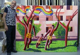 Raphael Perez, 'Israeliano Pittore Lgbt Naif', 2000, original Painting Acrylic, 200 x 150  x 3 cm. Artwork description: 3138 Raphael Perez, A(c)galement connu sous le nom de Rafi Peretz, est un artiste israA(c)lien rA(c)putA(c) pour ses peintures au style naA-f et son exploration de l identitA(c) personnelle et sexuelle A  travers l art.  NA(c) en 1965 A  JA(c)rusalem, Perez a A(c)tA(c) exposA(c) dA