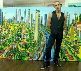 Raphael Perez, 'Naive Painter Folk Artist...', 2017, original Painting Acrylic, 250 x 160  cm. Artwork description: 1758 A full interview with the Israeli painter Raphael Perez Hebrew name Rafi Peretz about the ideas behind the naive painting, resume, personal biography and curriculum vitaeQuestion Raphael Perez Tell us about your work process as a naive painterAnswer I choose the most iconic and famous ...
