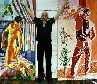 Raphael Perez, 'Nude Male Painting Raphae...', 2017, original Painting Acrylic, 100 x 200  cm. Artwork description: 1758 Article about Raphael Perez homosexual gay art paintingsPride and Prejudice on Raphael Perezs ArtworkRaphael Perez, born in 1965, studied art at the College of Visual Arts in Beer Sheva, and from 1995 has been living and working in his studio in Tel Aviv.  Today Perez ...