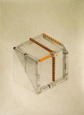 Dmitry Rakov; Cubic Clock, 2006, Original Drawing Pencil, 20 x 28 inches. Artwork description: 241 Cubic clock ( 9- 00) ( 2004- 2006)The style - IMP ART ( Impossible ART)Graphic: Indian ink + pencil + crayonPaper: stamping 