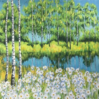 Irina Redine; Daisies And Birches, 2022, Original Painting Acrylic, 40 x 40 inches. Artwork description: 241 Daisies and birches aEUR