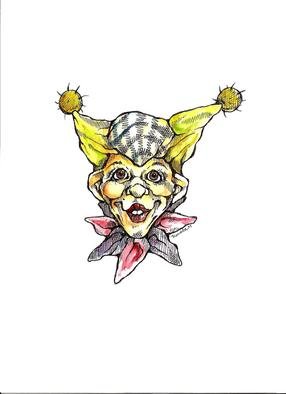Renata Lombard; Jester, 2011, Original Watercolor,   inches. Artwork description: 241      drawing is in a black ink pen filled in watercolours     ...
