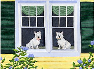 Renee Rutana; Waiting In The Window, 2007, Original Painting Acrylic, 24 x 18 inches. Artwork description: 241  This is a commission I recently completed of a couple Westies ( West Highland Terriers) waiting for their owners to come home. In the foreground are Hydrangeas. ...