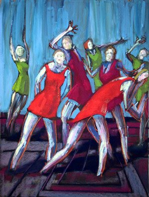 Ric Hall And Ron Schmitt; Red And Green Dancing Girls, 2005, Original Pastel, 18 x 24 inches. Artwork description: 241 Red And Green Dancing Girls is a collaborative work by artists Ric Hall and Ron Schmitt. Their paintings are done while working simultaneously, standing next to one another. Ric and Ron have been painting using this method for over 25 years....