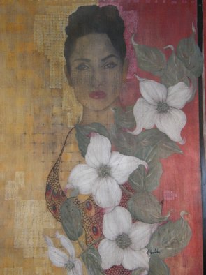 Rita Sanders; Dogwoods And The Lady, 2004, Original Mixed Media, 40 x 60 inches. Artwork description: 241  Mixed media on museum quality water color paper ...