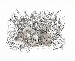 Robert Bledsaw; Two Sleepy Rabbits, 1985, Original Drawing Other, 10 x 8 inches. Artwork description: 241 Inked line drawing with shading wash, on regular white paper. ...