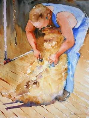 Roderick Brown, 'Cheek To Jowl', 2008, original Watercolor, 18 x 24  x 0.1 inches. Artwork description: 1758  Shearer at work ...