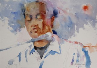 Roderick Brown; Soul Singer, 2011, Original Watercolor, 12 x 14 inches. Artwork description: 241     one of my many music and hands focussed paintings    ...