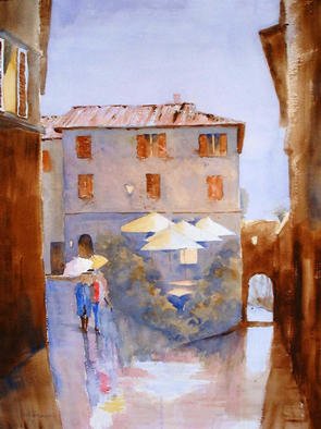 Roderick Brown, 'Spring Rain Pienza', 2003, original Watercolor, 24 x 18  x 2 inches. Artwork description: 2103 Pienza is a beautiful small walled town in Tuscany Italy. Pope Pius II was born in Pienza when it was known as Corsignano and after becoming Pope he engaged Rossellino the famous Italian architect to turn his birthplace into a model Renaissance town at the centre of ...