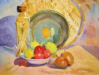 Roderick Brown, 'Still Life With Fruit And...', 2004, original Watercolor, 24 x 18  x 1 inches. Artwork description: 2793 Still Life with fruit in bowl and spaghetti in a jar as well as decorative trays in background...