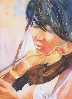 Roderick Brown; Strings In Play, 2011, Original Watercolor, 12 x 14 inches. Artwork description: 241          one of my many music and hands focussed paintings         ...