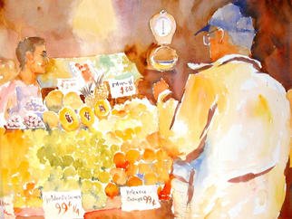 Roderick Brown, 'The Oranges Please', 2003, original Watercolor, 24 x 18  inches. Artwork description: 2793 The Fremantle Markets are part of the busy scene at Fremantle a beautiful port city close to where I live. Fremantle is best known for hosting the defence of the America' s Cup during the 1980' s. The Markets are always a vibrant scene and are the ...