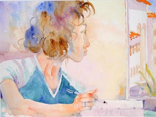 Roderick Brown, 'Uffici Diary Notes', 2003, original Watercolor, 24 x 18  inches. Artwork description: 2793 While visiting the Uffici Museum in Florence Italy a young women writing her diary caught my eye and here is the result....