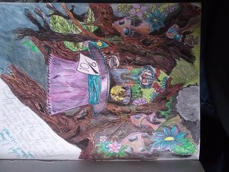 Durell Martin; Lost In Wonderland, 2020, Original Drawing Marker, 8 x 11 inches. Artwork description: 241 All the main parts of the storyline all in one detailed drawing...