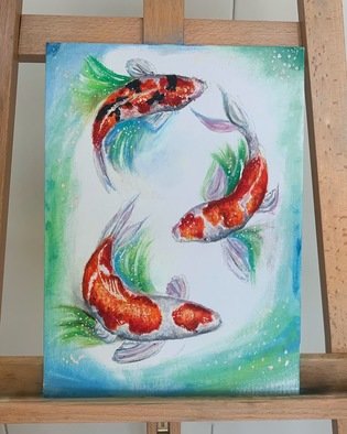 Dalia Aql; KOI EVERYWHERE, 2020, Original Painting Oil, 26 x 35 cm. Artwork description: 241 Vibrant Koi Fish that bring a little brightness to every home.  They symbolize clarity, peace of mind, and bursting spirit from within.  ...