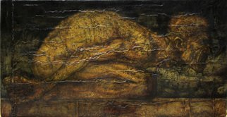 Roman Nogin; Prayer, 2010, Original Painting Oil, 92 x 48 cm. Artwork description: 241 This work is not religious. It is a reflection on the essence of man, on his irresistible everlasting inside, fear of the world, and an attempt to find protection in the created images of gods and religions. ...