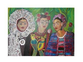 Ruth Olivar Millan; Frida Dress Up Party, 2015, Original Painting Acrylic, 18 x 24 inches. Artwork description: 241           Images of women, children and life and death issues. Human Bonds with each other and earth. Brillant acrylic color in an international perspective in the style of the great Mexican muralists, German expressionist, Gaughin, Frida, sll original paintings by Ruth Olivar Millan           ...