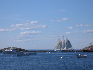 Ruth Zachary, 'Full Sail', 2006, original Photography Color, 20 x 16  x 1 inches. Artwork description: 2703  Three- masted schooner in full sail, off the coast of Monhegan Island, Maine. Blue sky dappled with clouds, deeper blue ocean, rocky coast.  11 x 14