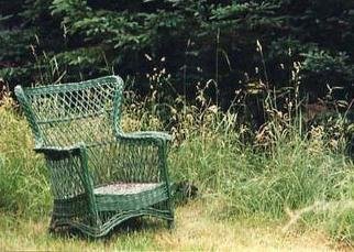 Ruth Zachary, 'Green Afternoon', 2000, original Photography Color, 20 x 16  x 1 inches. Artwork description: 3099 Classic green painted wicker chair waiting for you.  Its August: a slight breeze breaks the heat, and a butterfly is hovering near by.  Vibrant colors, textures, detail. Monhegan Island, Maine ( Limited edition, signed and numbered. 11 x 14 image in a 16 x 20 acid free mat. ...