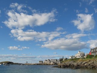 Ruth Zachary, 'Monhegan Sky', 2012, original Photography Color, 10 x 8  inches. Artwork description: 3891 Great big puff clouds in blue, blue sky over Monhegan Island, Maine harbor and dock, Island Inn.  Larger size available ( 11 x 14, $98) ....