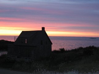 Ruth Zachary, 'Uncle Henrys Sunset Sky', 2012, original Photography Color, 10 x 8  inches. Artwork description: 3891 Sunset sky in lilacs, lavenders, blues, pinks and yellows. Reflected pink in the indigo sea and peeking through the cottage window. Cottage and landscape in shadow. Monhegan Island, Maine.  Larger size available, 11 x 14, $98. ...