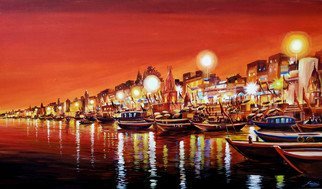Samiran Sarkar; Beauty Night Vranasi, 2021, Original Painting Acrylic, 45 x 26 inches. Artwork description: 241 Beauty of Night Varanasi City is one of the Night City scene in Varanasi. Beauty of Night atmosphere of Varanasi Ghats.  ...