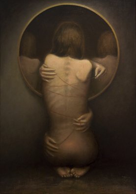 Sampo Kaikkonen; Delusion, 2011, Original Painting Oil, 70 x 100 cm. Artwork description: 241  nude woman mirror string surreal ...