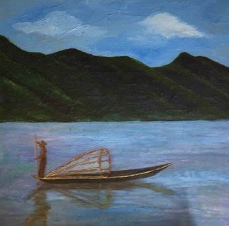 Sandra Tingalay; Lake Placid And Leg Rowers X, 2021, Original Painting Acrylic, 36 x 36 inches. Artwork description: 241 I like the scenery from Lake Placid, Inn Lay, Myanmar.I value their traditional fishing style and leg rowing.I love their fishing boats.I amaze their ridges of mountains.I mesmerize the naturally- grown flowers, trees, and water lilies etc.The combination of all these valuable ...